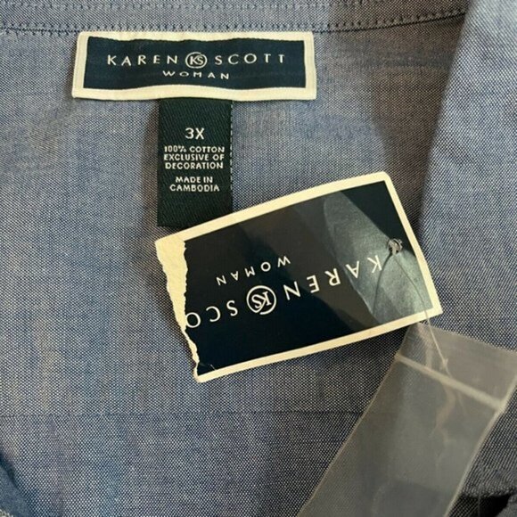 Karen Scott 3X Floral Button Sleeveless Shirt - Picture 6 of 6